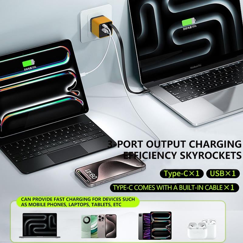 3 in 1 Charger Retractable 80W MAX Fast