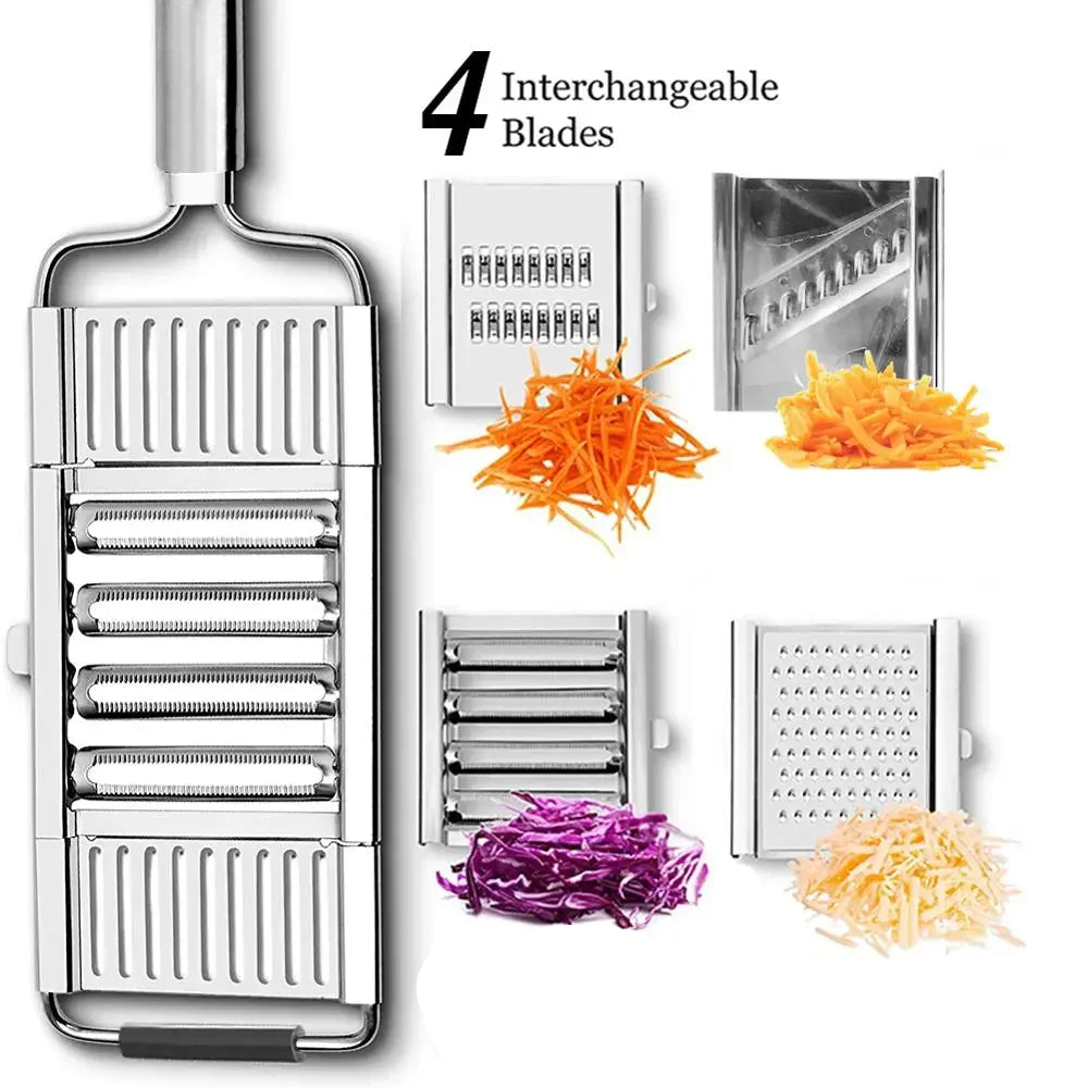 4-in-1 Stainless Steel Manual Grater – Slice, Shred & Prep in Seconds