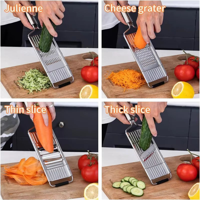 4-in-1 Stainless Steel Manual Grater – Slice, Shred & Prep in Seconds