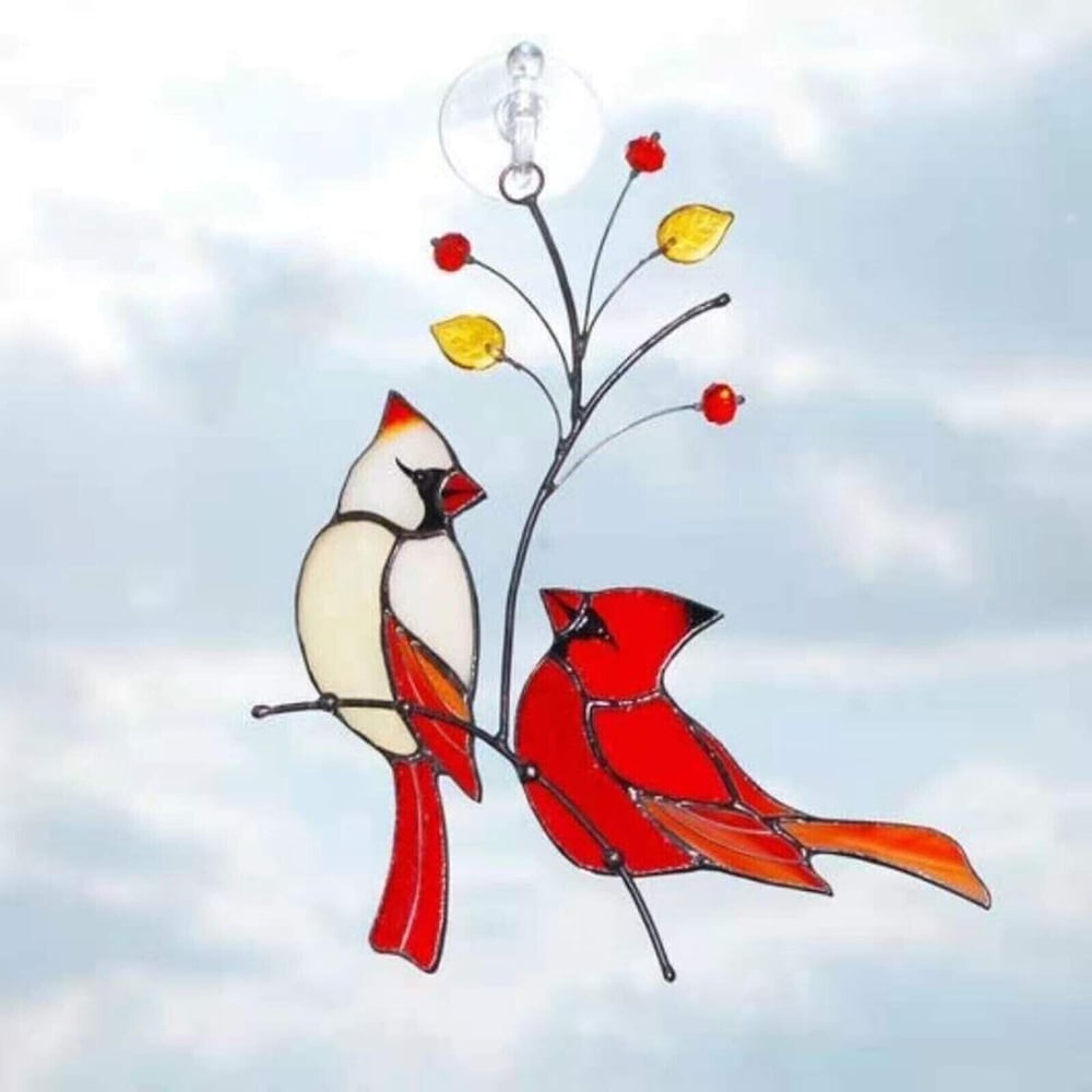 Pair of Cardinal bird stained ornament