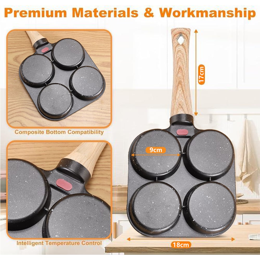 Hot Sale Non-stick Egg Frying Pan, 4 Holes Skillet With Handle