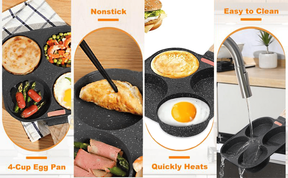 Hot Sale Non-stick Egg Frying Pan, 4 Holes Skillet With Handle